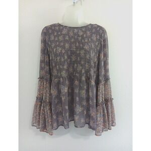 AE Boho Tunic Top Womens Medium Lilac Purple Floral Flowing Smocking Sheer Girly